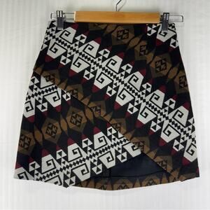 Zara Aztec Tribal Tiki Print Wrap Mini Skirt Women’s Size Small Sienna Brown